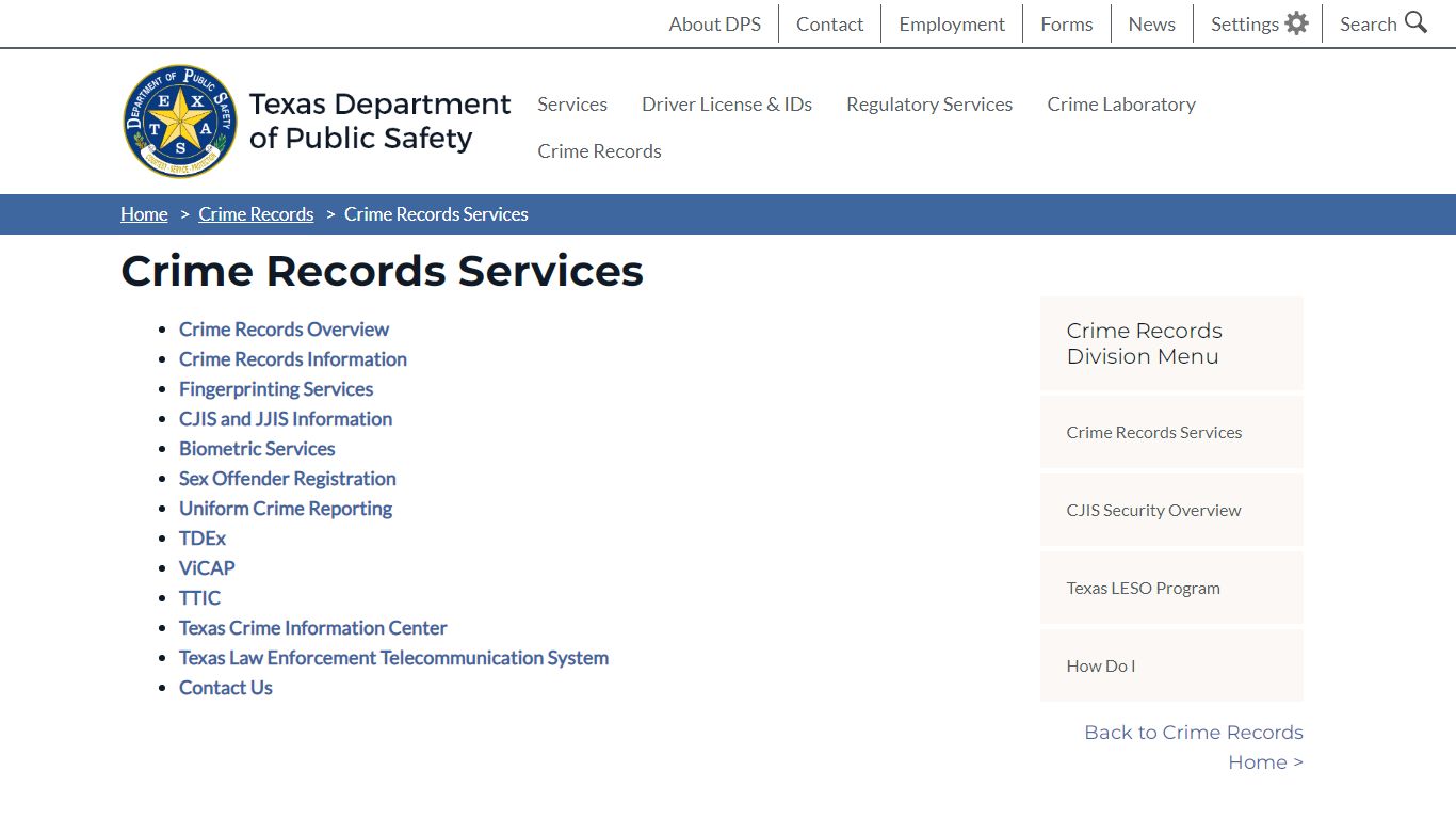 Crime Records Services - Texas Department of Public Safety